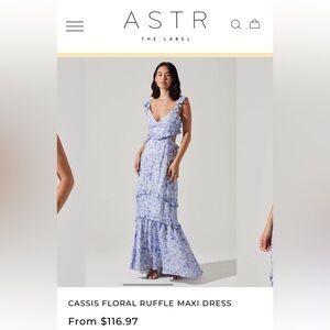 ASTR Cassis Floral Ruffle Maxi Dress Blue Floral. NWT. Women’s Size XL.